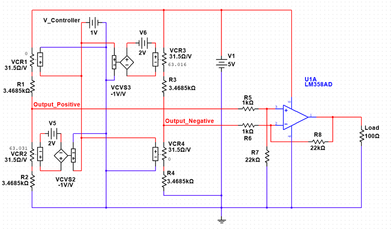 Initial differential amplifier circuit in NI Multisim that exposed the loading problem